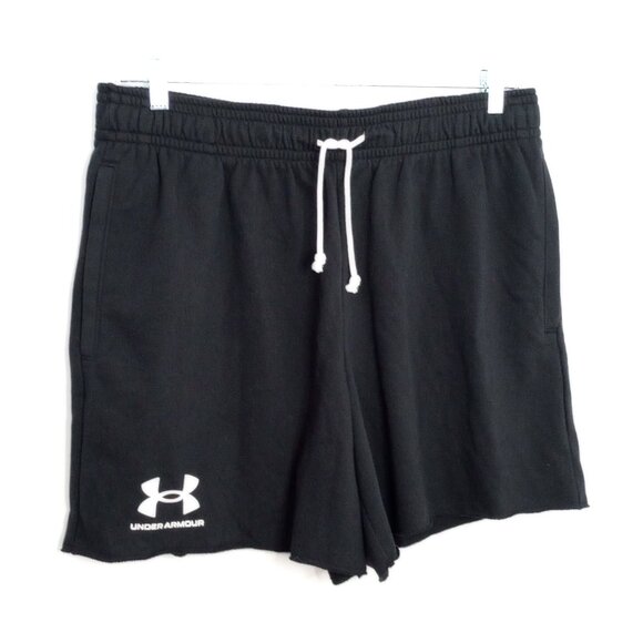 Under Armour Men's Black Rival Terry Loose Fit Drawstring 6-Inch Shorts - Picture 1 of 8
